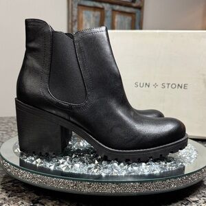 Sun + Stone Women's Black Ankle Booties lug sole NWT 9